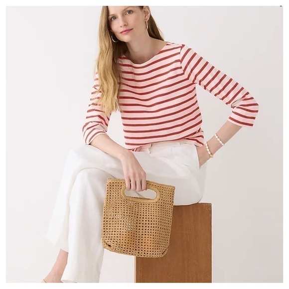 J. Crew red striped 3/4 sleeve boat neck tee classic minimalist preppy size XXS - Picture 4 of 14